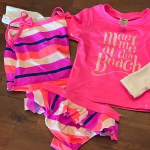 OshKosh B'gosh Pink and Purple Kids Swim 3 Piece Rashguard Set